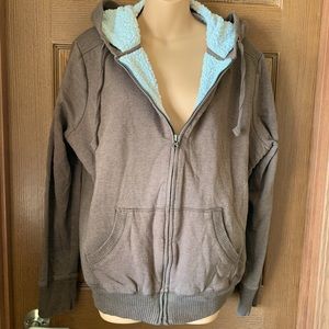 Brown Sherpa lined zip up hoodie